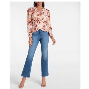 NWOT EXPRESS Beautiful Floral Faux Wrap Style, Peplum Top Size XL